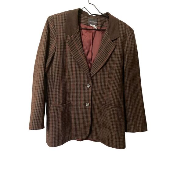 Vintage Tracy Evans Wool Blend Plaid Blazer Jacket L - Picture 1 of 7